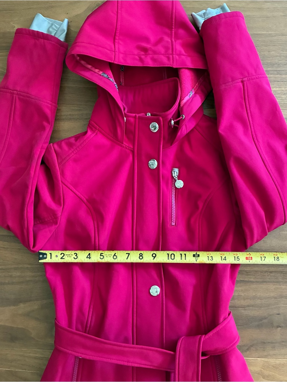 Betsey Johnson Belted Hooded Soft Shell Coat Pink Medium - Picture 2 of 10